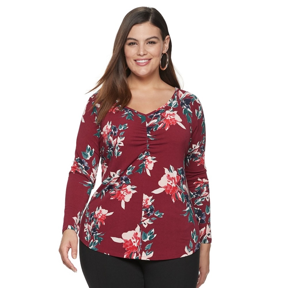Plus Size EVRI™ Shirred Front V-Neck Top